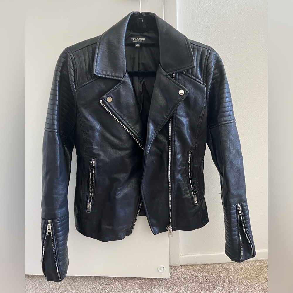 Topshop leather jacket w/ zippers